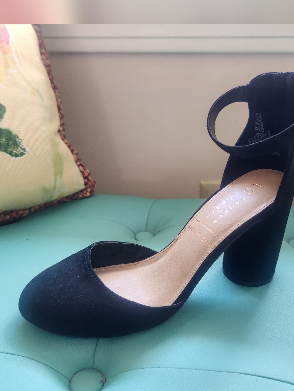 LC Lauren Conrad Black Suede Ankle-Strap Block Heel 6.5